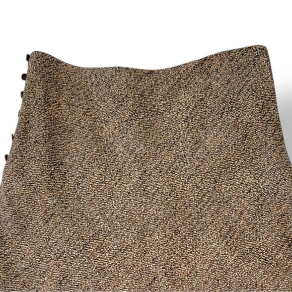 Vintage 90s Express Floral Embroidered Wool Tweed A-line Skirt in Brown Size 7/8 - Picture 4 of 10